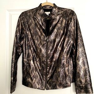 CHICOS Sz 1 Grey/Silver Jacket Snake print. Like New!